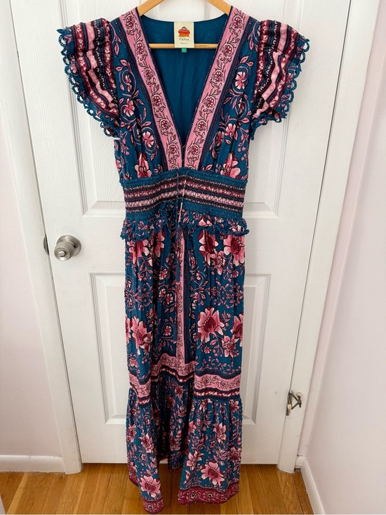 FARM Rio Dresses & Skirts - Farm Rio Floral Print Pink and Blue Long Maxi Dress Size Large